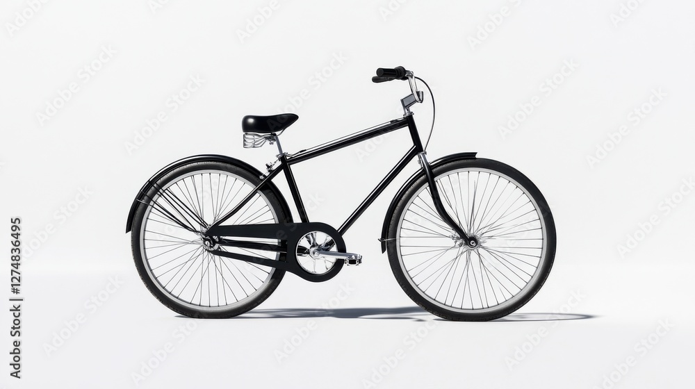 Fototapeta premium Classic Black Bicycle on White Background for Minimalist Design