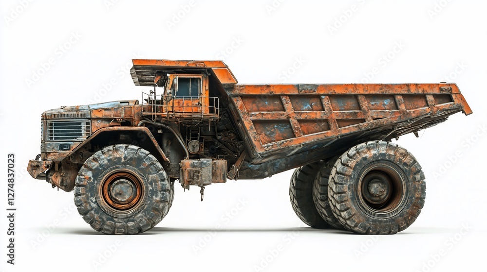 Obraz premium Heavy Duty Mining Truck Isolated on White Background, Industrial Vehicle