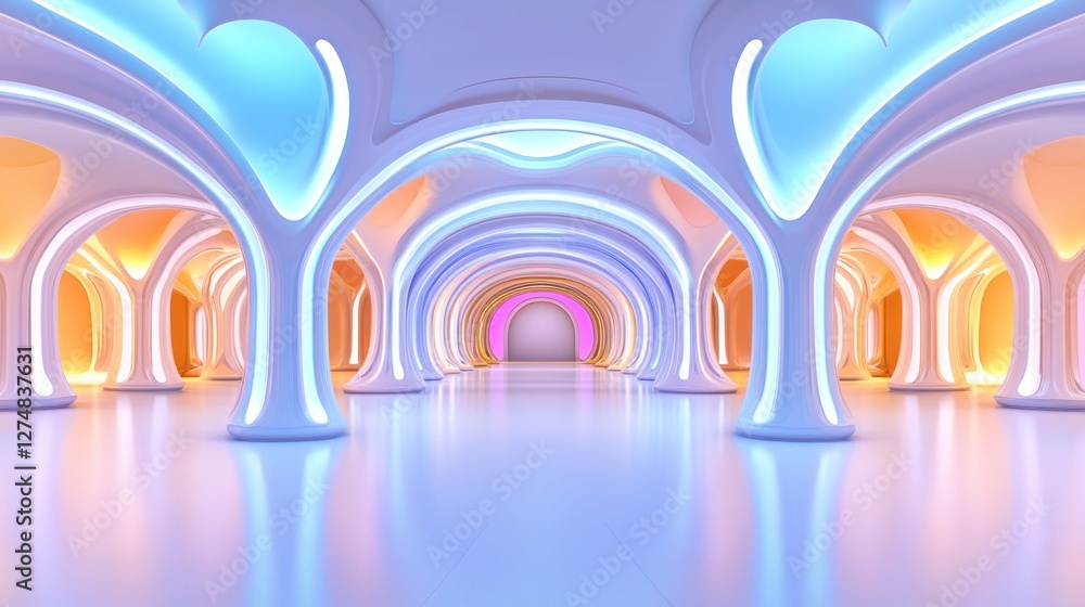 Futuristic Neon Archway Hallway 3d Render Futuristic Neon Archway Hallway 3d Render