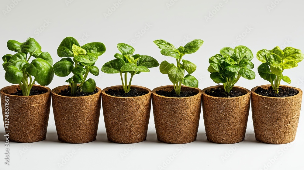 Newly sprouted microgreens grow healthily in biodegradable pots, showcasing the benefits of homegrown, organic gardening in indoor hydroponics systems for urban farming Newly sprouted microgreens grow healthily in biodegradable pots, showcasing the benefits of homegrown, organic gardening in indoor hydroponics systems for urban farming