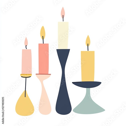 candle holders, a simple line drawing, flat design style, pastel colors, white background