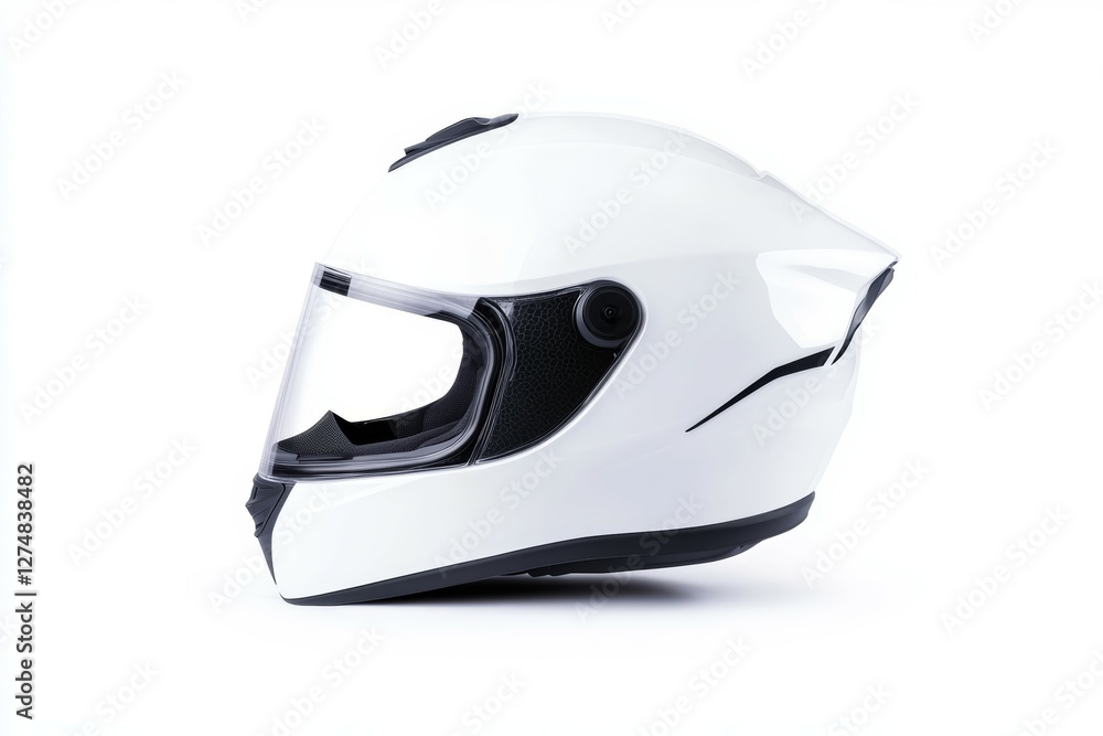 White motorcycle helmet with a black stripe White motorcycle helmet with a black stripe