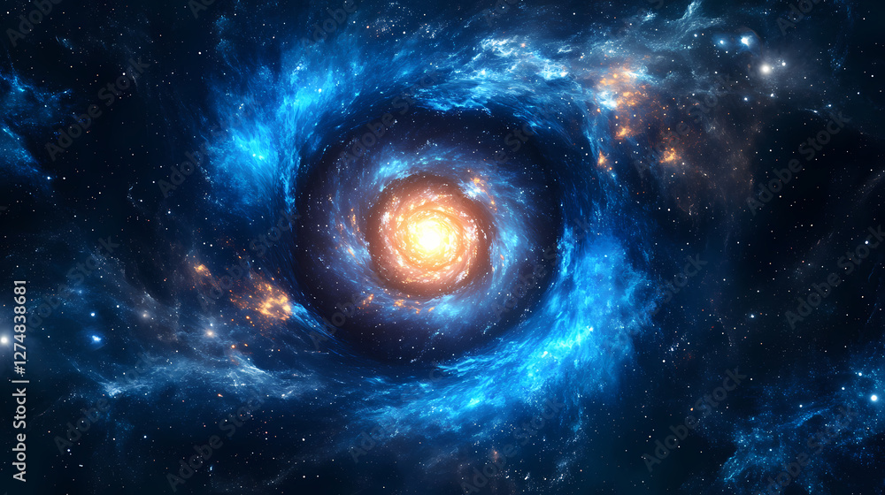 Obraz premium Cosmic spiral with glowing central star on deep space background. Magnetic Light Resonance. Illustration