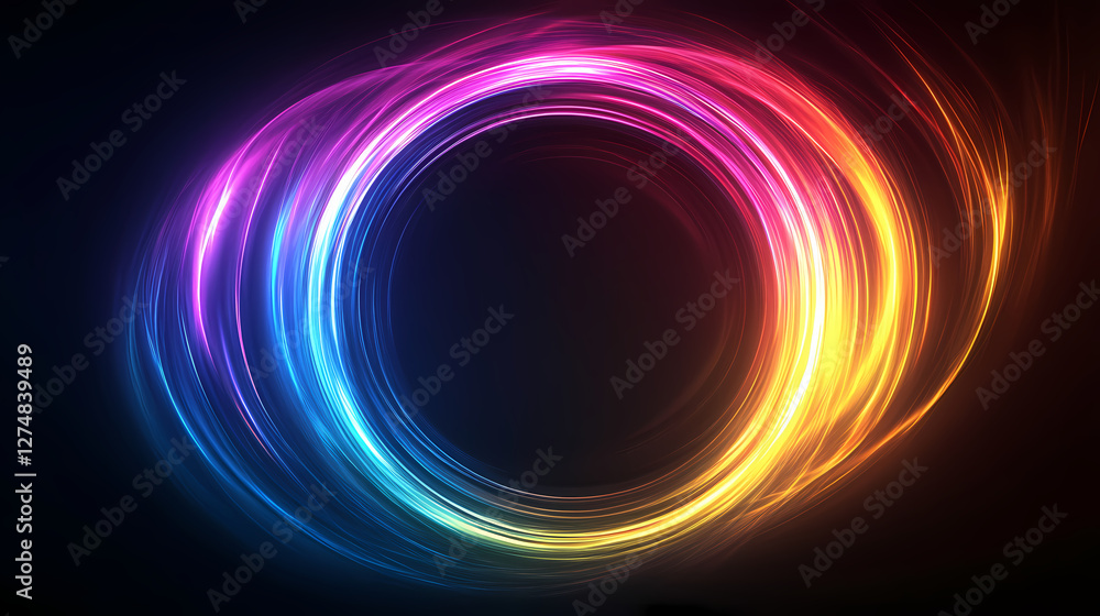 Luminous, vibrant, circular ring with multiple colors and a subtle halo effect. Magnetic Light Resonance. Illustration Luminous, vibrant, circular ring with multiple colors and a subtle halo effect. Magnetic Light Resonance. Illustration