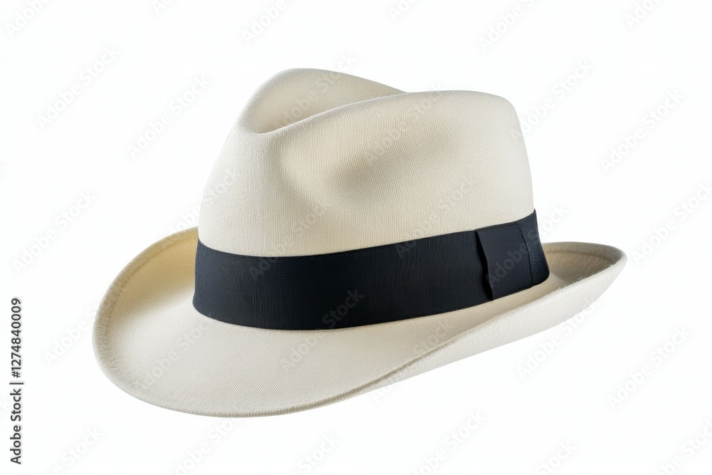 White hat with a black band and a black bow White hat with a black band and a black bow