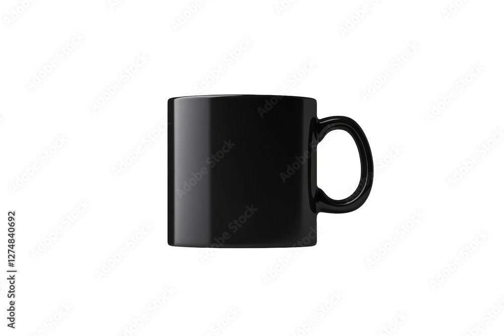 Black coffee mug with a handle sits on a white background, isolated Black coffee mug with a handle sits on a white background, isolated
