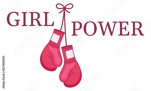 Hanging pink boxing gloves with text “Girl Power”, symbolizing female strength and confidence.