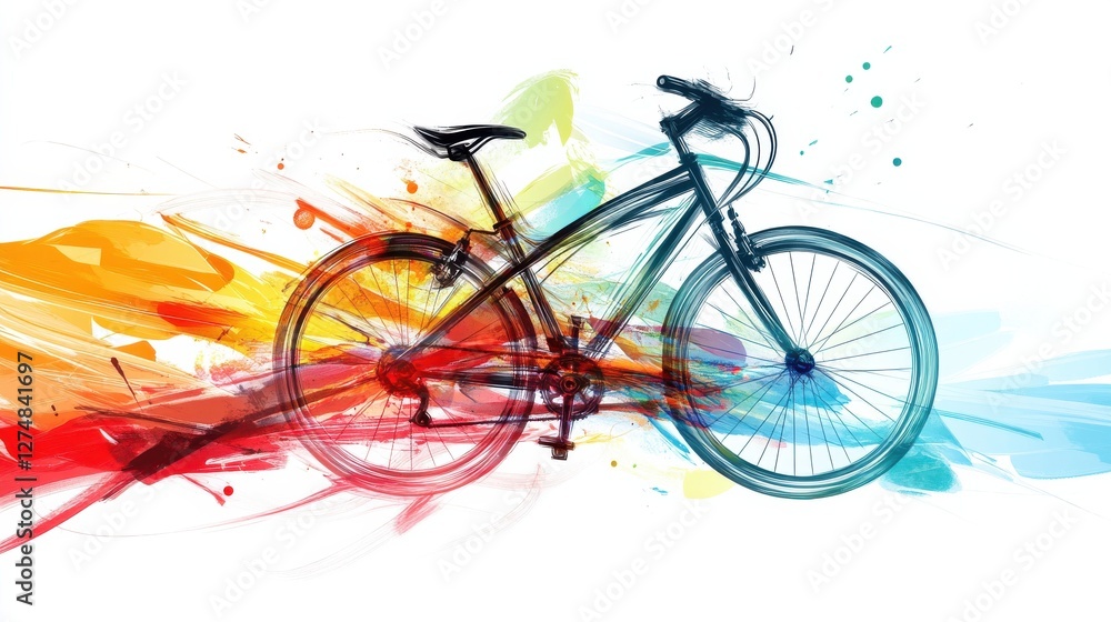 Fototapeta premium Vibrant Bicycle Silhouette with Colorful Splash and Paint Effects