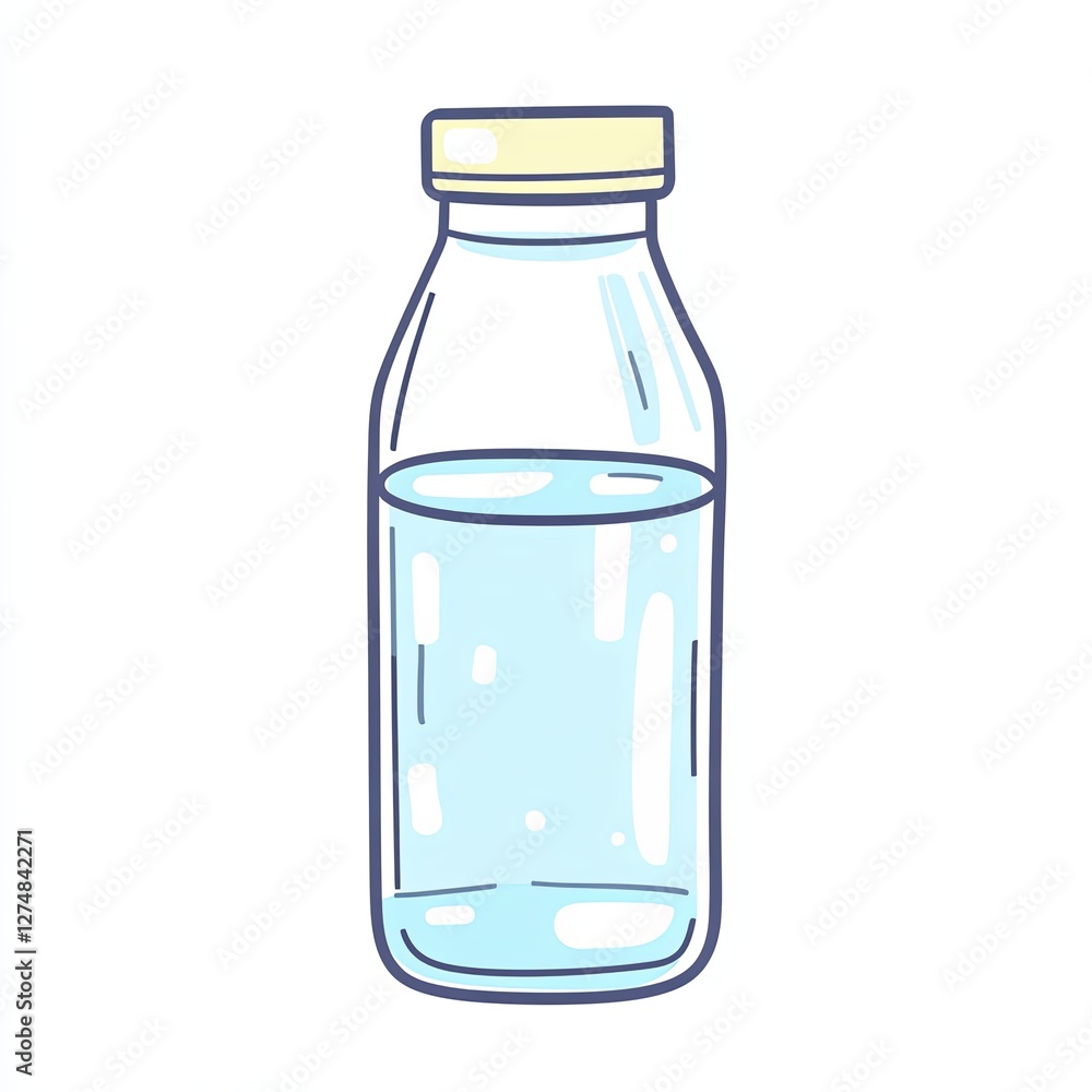 glass of water bottle, a simple line drawing, flat design style, pastel colors, white background glass of water bottle, a simple line drawing, flat design style, pastel colors, white background