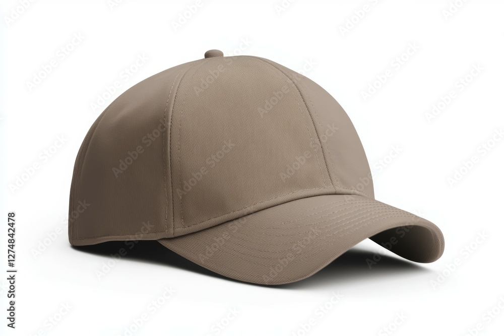 Tan baseball cap with a white logo on the front Tan baseball cap with a white logo on the front