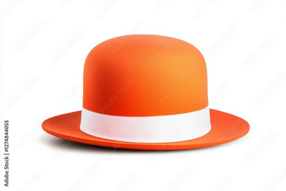 Large orange hat with a white band sits on a white background Large orange hat with a white band sits on a white background