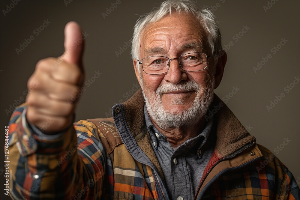 Senior man smiling and giving a thumbs up, showcasing a positive and joyful demeanor. Senior man smiling and giving a thumbs up, showcasing a positive and joyful demeanor.