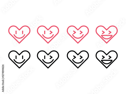 Set of editable vector heart love smiley symbol design illustration isolated on transparent background