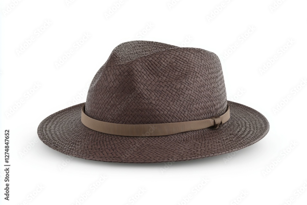 Brown straw hat with a brown band around the base Brown straw hat with a brown band around the base