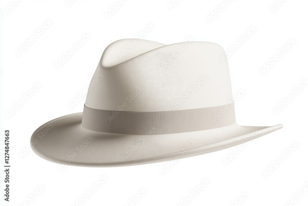 White hat with a white ribbon around the base White hat with a white ribbon around the base