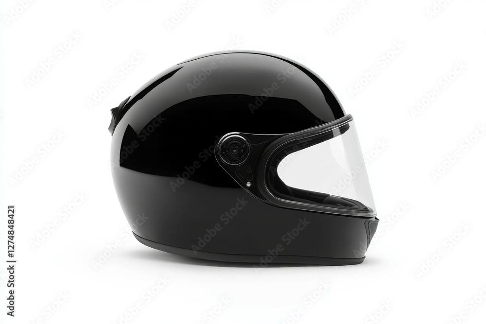 Black motorcycle helmet with a clear visor Black motorcycle helmet with a clear visor
