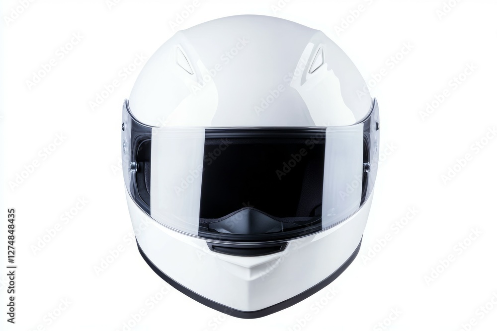 White motorcycle helmet with a clear plastic visor White motorcycle helmet with a clear plastic visor