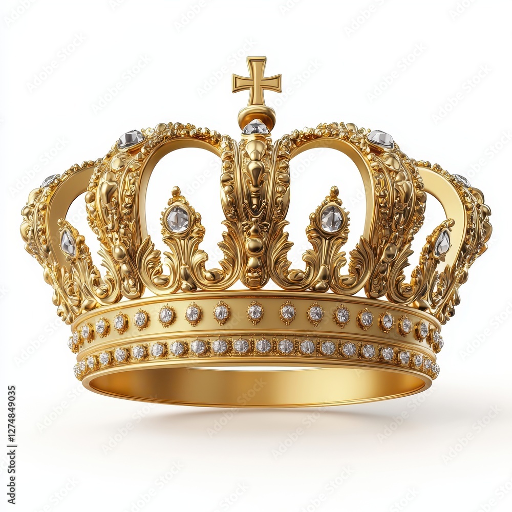 Fototapeta premium Ornate Gold Royal Crown with Diamonds Regal Majesty Kingly Headwear