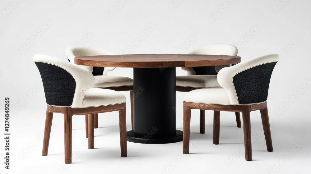 Elegant Round Dining Table with Stylish Upholstered Chairs Elegant Round Dining Table with Stylish Upholstered Chairs