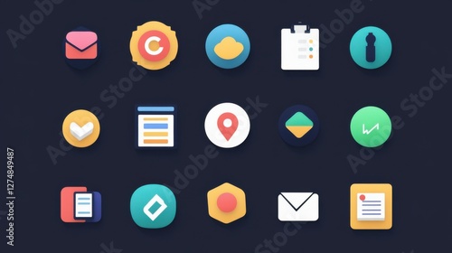 Flat Design Icon Set for Digital Apps and Websites in Bright Colors photo