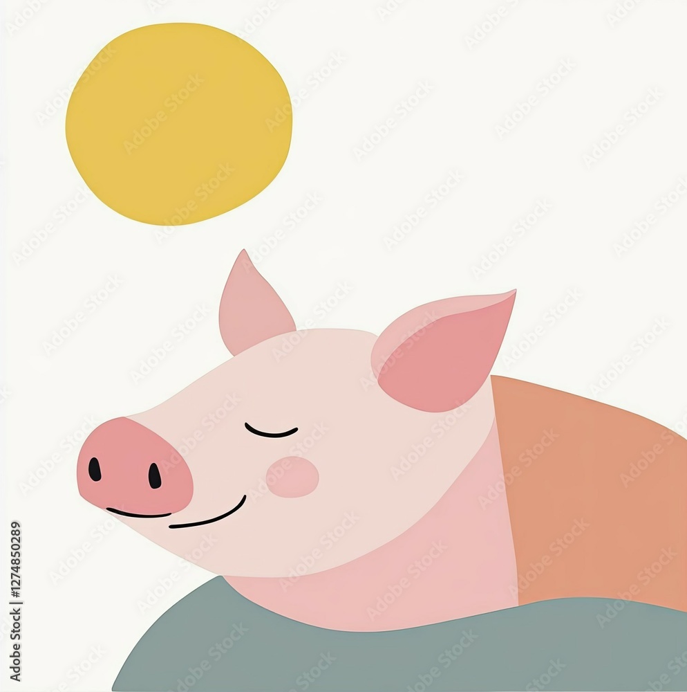 pig, a simple line drawing, flat design style, pastel colors, white background pig, a simple line drawing, flat design style, pastel colors, white background