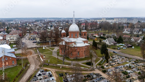 Lithuania. Utena's Church of Christ's Ascension and the Old Cemetery from a Bird's Eye View 11 11 2024 photo