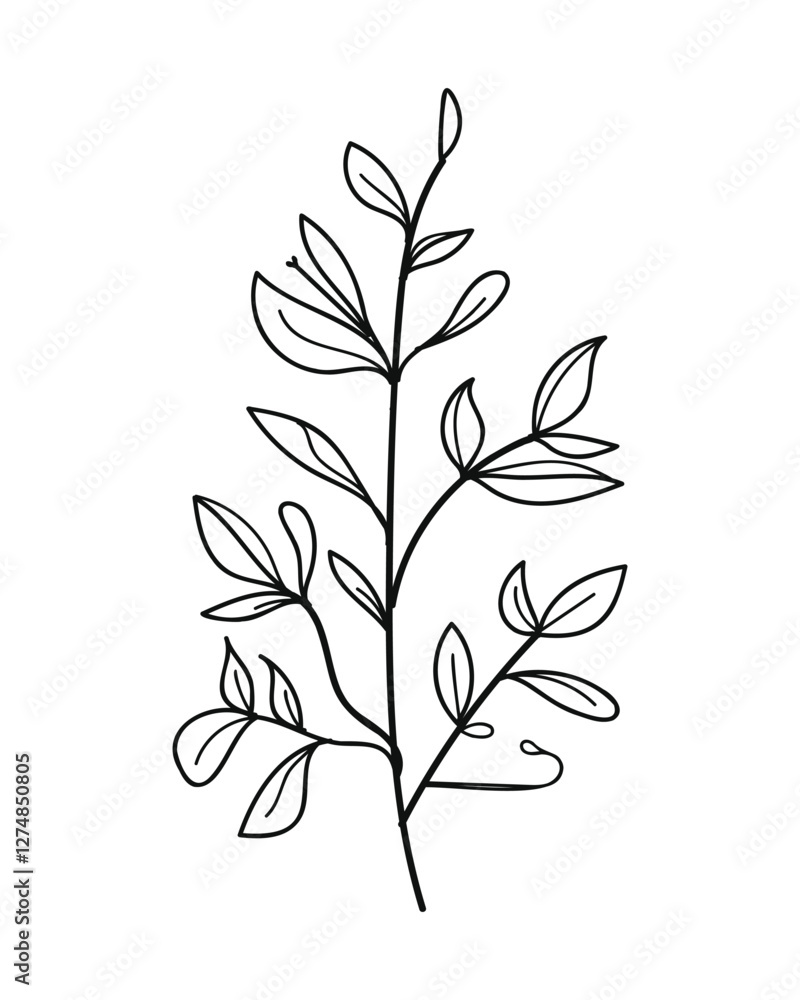 Cute branch with flowers and leaves isolated on white background.Vector illustration. Cute branch with flowers and leaves isolated on white background.Vector illustration.