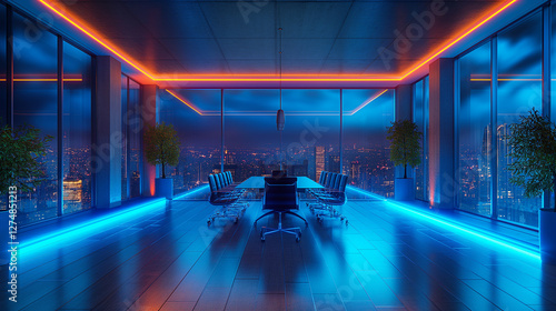 Oficina Tecnol  gica con Iluminaci  n Futurista