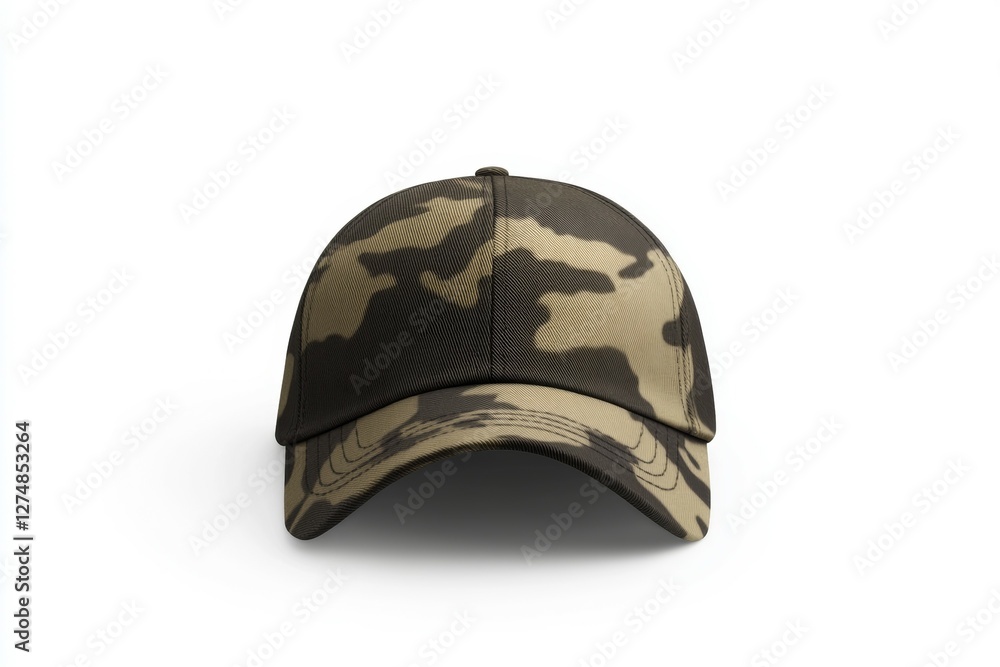 Fototapeta premium Camouflage hat is shown on a white background
