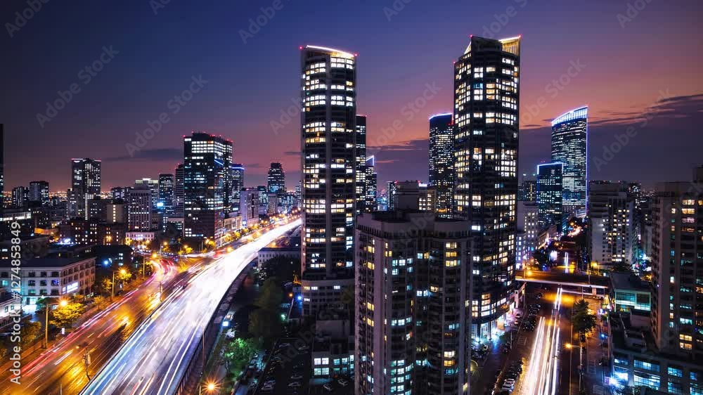 Vibrant Cityscape at Dusk with Light Trails Vibrant Cityscape at Dusk with Light Trails