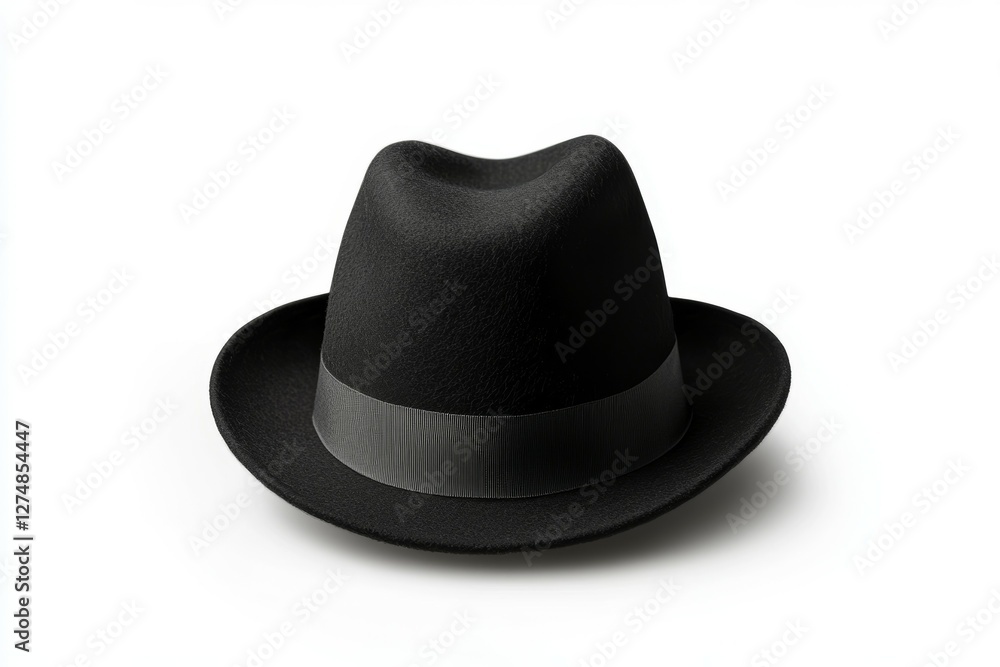 Black hat with a black ribbon around the base Black hat with a black ribbon around the base