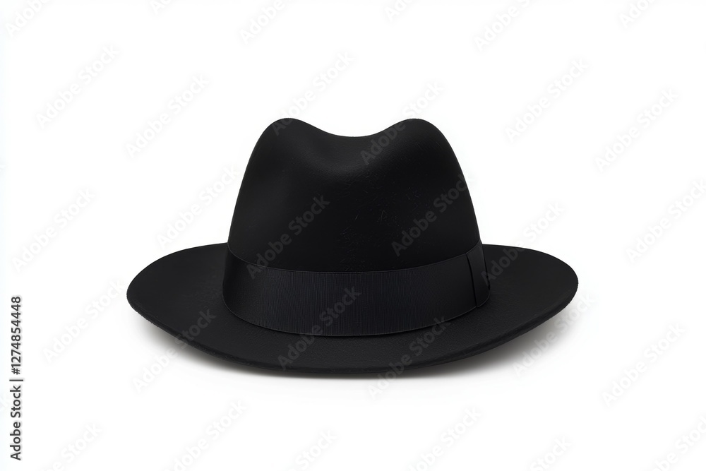 Black hat with a ribbon around the base Black hat with a ribbon around the base