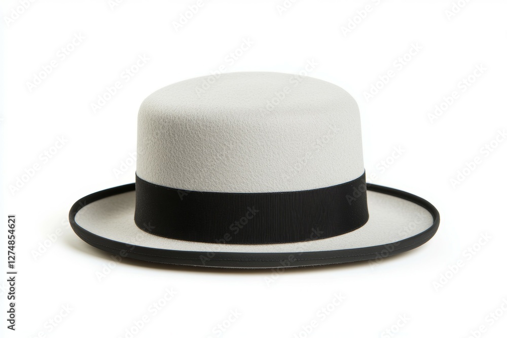 Hat with a black band and a white brim Hat with a black band and a white brim