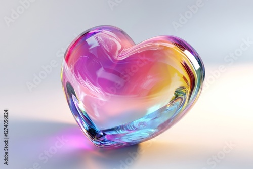Iridescent glass heart, studio, light background, Valentine's