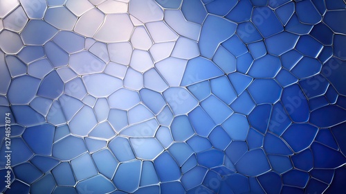 Abstract blue stained glass texture with irregular shapes and patterns