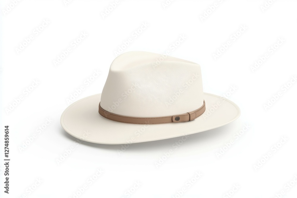 White hat with a brown band and a brown buckle White hat with a brown band and a brown buckle