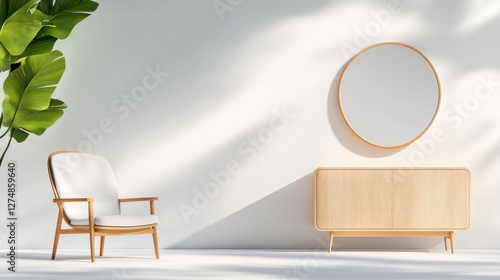 Modern Minimalist Living Room Design with Light Wood and White Chair