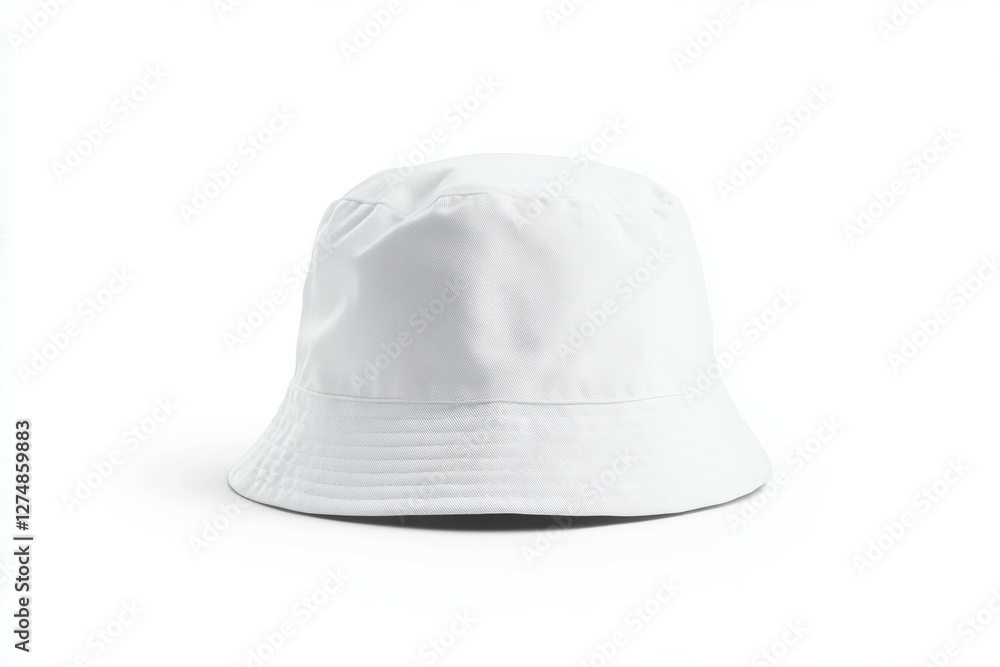 White hat with a black band sits on a white background White hat with a black band sits on a white background