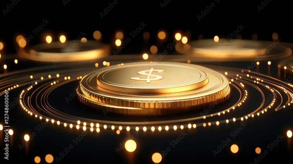 Golden Dollar Coin Digital Asset Wealth Finance Concept