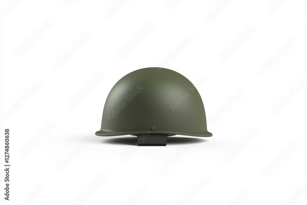 Fototapeta premium Green helmet with a black strap sits on a white background