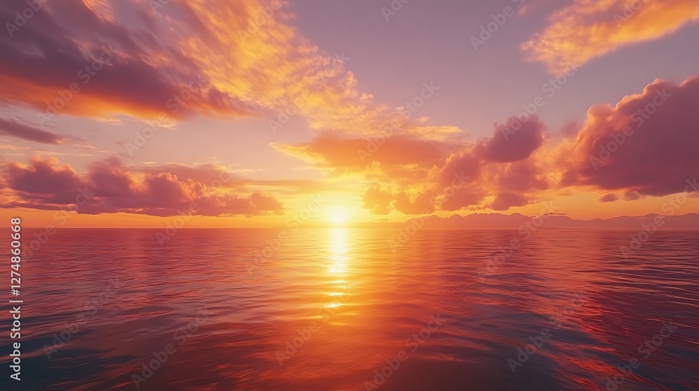 Obraz premium Dramatic Sunset Sky with Orange and Pink Cloud Hues