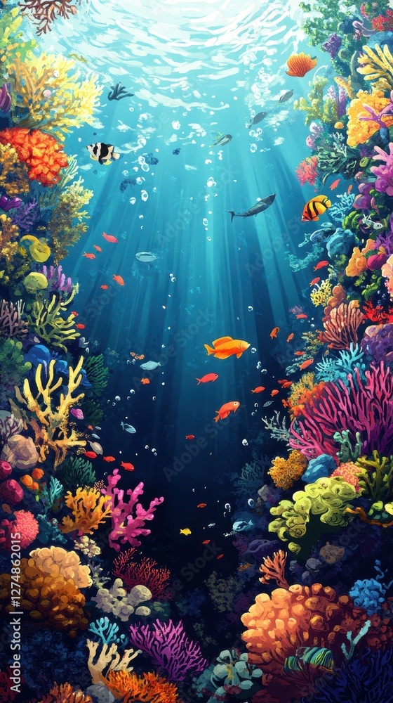 Fototapeta premium Vibrant coral reef ecosystem teeming with diverse marine life