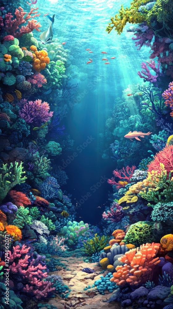 Naklejka premium Vibrant coral reef teeming with life under the sea