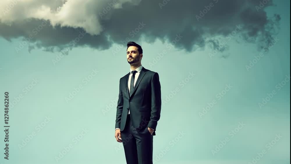 Man in Suit Under a Dark Cloud: Contemplation and Uncertainty Man in Suit Under a Dark Cloud: Contemplation and Uncertainty