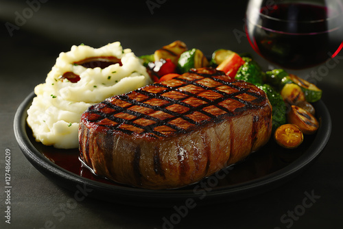 Sizzling Steak Dinner with Mashed Potatoes and Roasted Vegetables