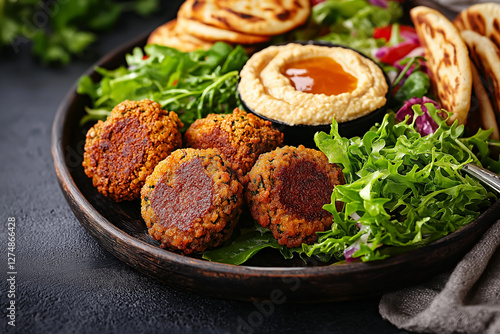 Delicious Falafel Platter with Hummus and Pita Bread