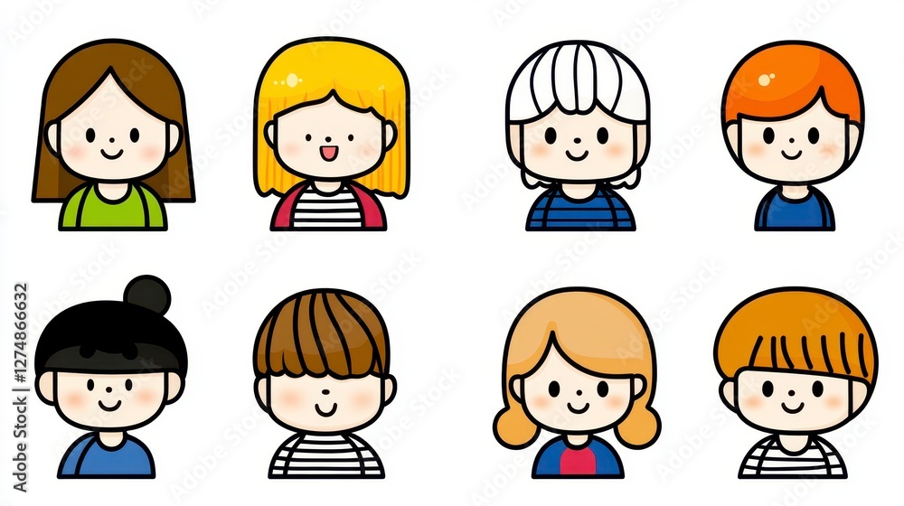 Cute Character Illustrations of Diverse Children with Different Hairstyles Cute Character Illustrations of Diverse Children with Different Hairstyles