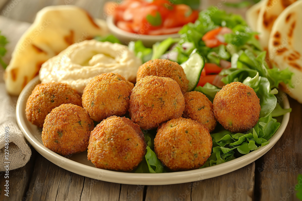Golden Falafel with Hummus and Fresh Salad Golden Falafel with Hummus and Fresh Salad