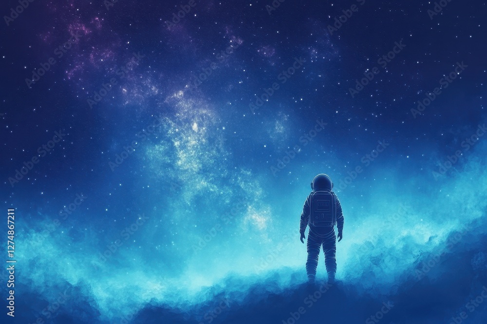 Obraz premium Astronaut stands silhouetted against a breathtaking celestial backdrop in space