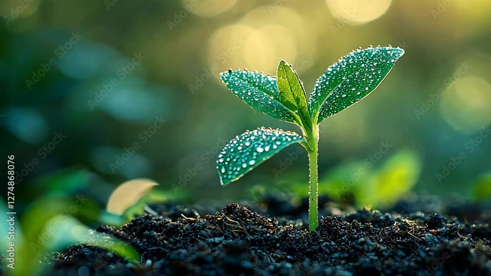 Dew-kissed sprout emerging, sunrise garden backdrop, growth concept Dew-kissed sprout emerging, sunrise garden backdrop, growth concept